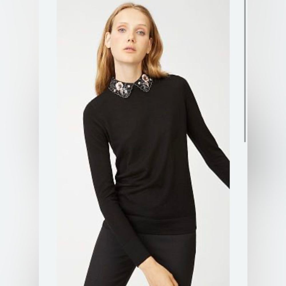 Club Monaco 100% Wool Sequin Peter Pan Collar Sweater (Black). like new
